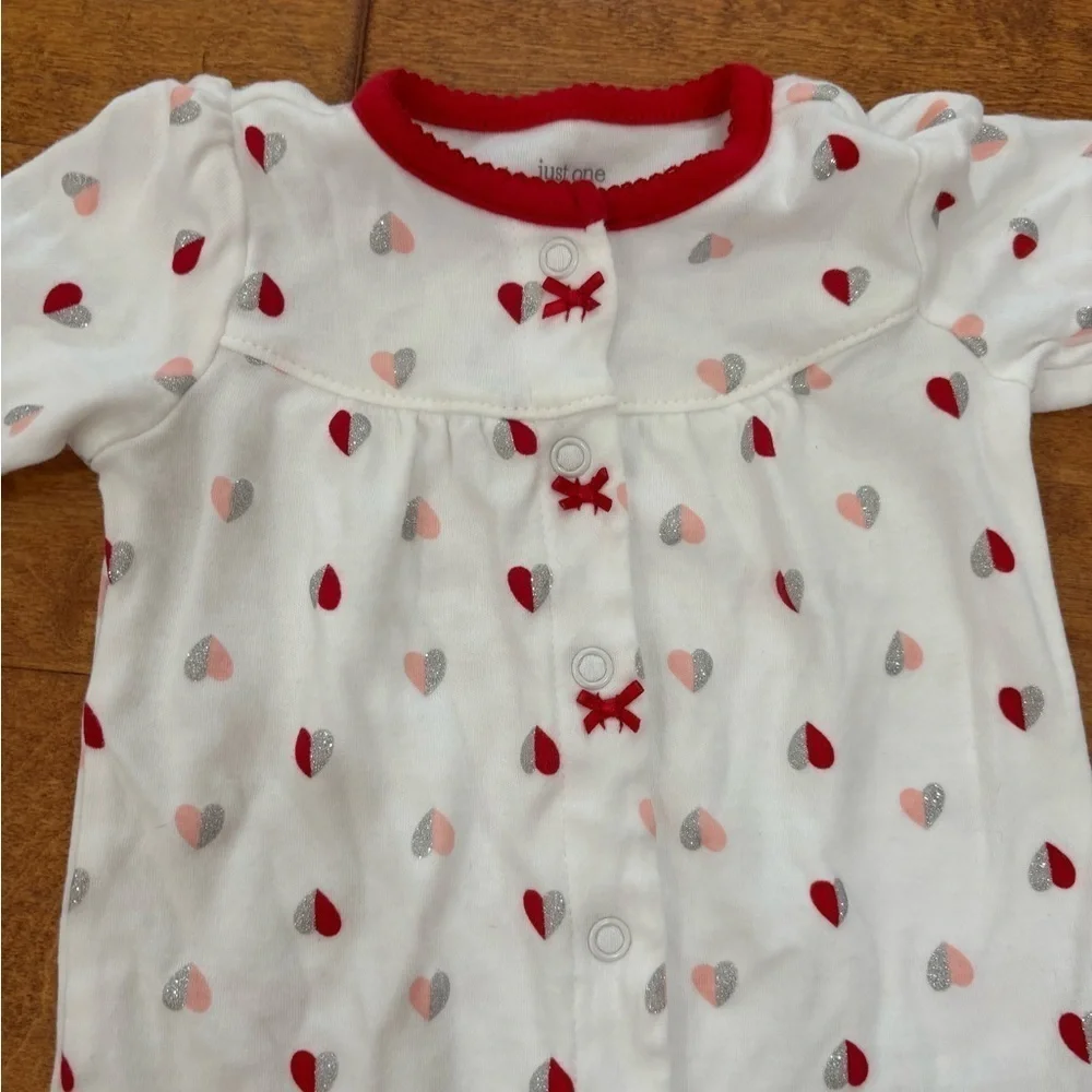 Carter's Baby Girls Hearts Red/Silver/White Footed Sleep 'N Play Pajama 6M